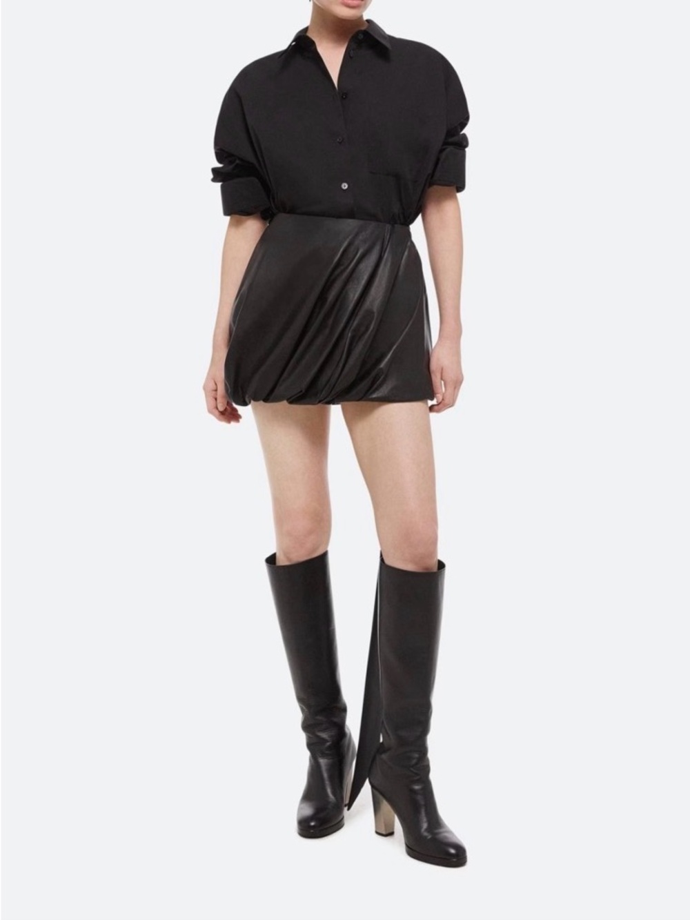Helmut Lang Black Leather Bubble Mini Skirt NWT $1295 Size 10